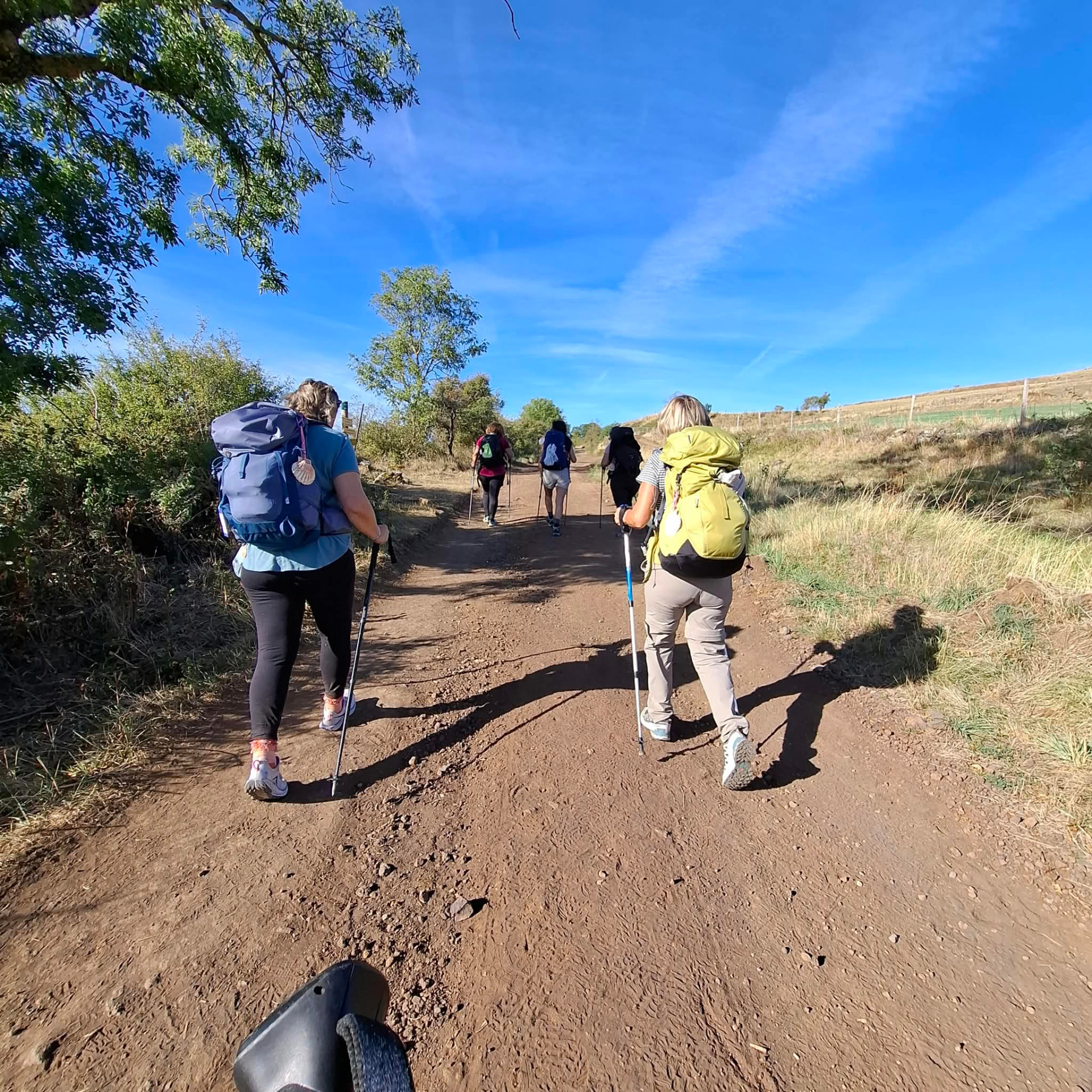 Les participantes marchent ensemble sur le chemin de Compostelle