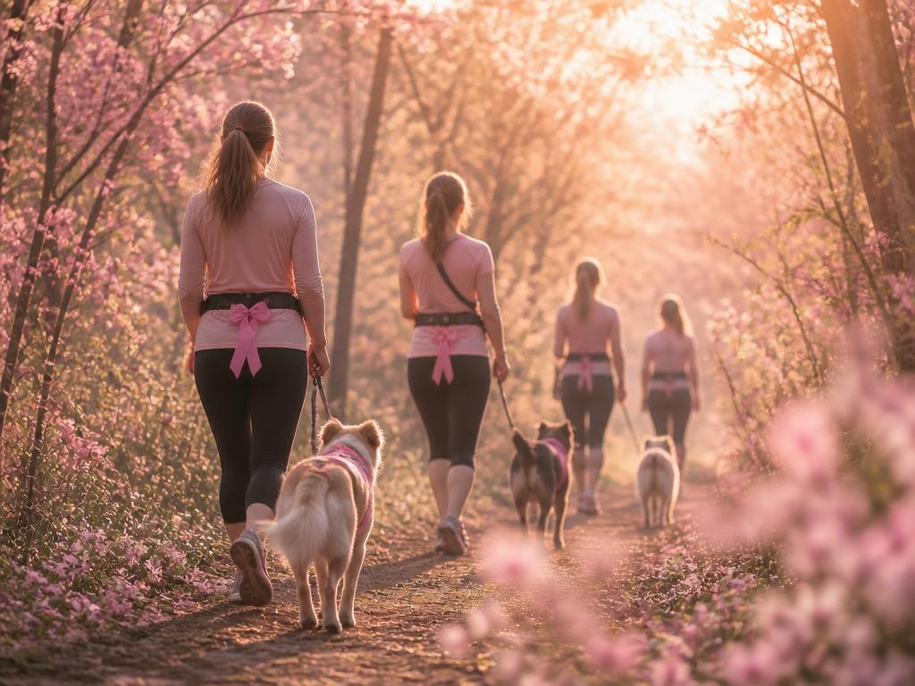 Groupe de femmes en canimarche avec des chiens dans la nature