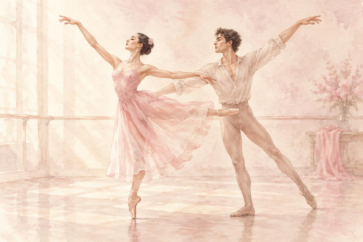 Duo de danse classique dans une illustration rose poudré