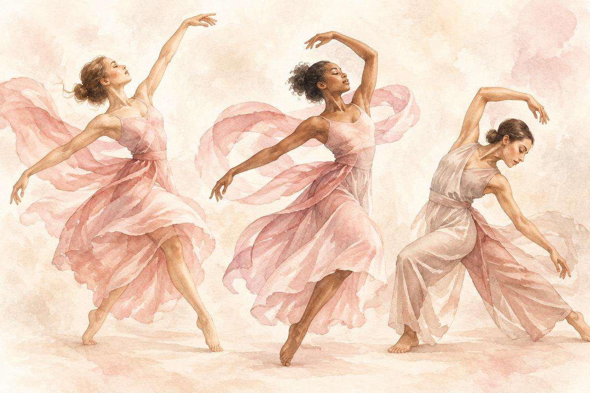 Danseuses de modern jazz dans une illustration rose poudré